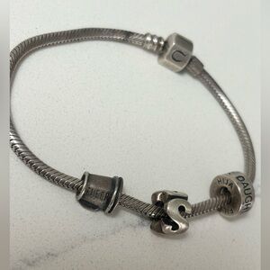 925 Sterling Silver Charm Bracelet with Cheer Charm, S Charm, Daughter Charm